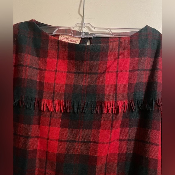 Vintage Graffsport Wool Blend Red Green Tartan Plaid Fringe Blouse Size … - Picture 7 of 9